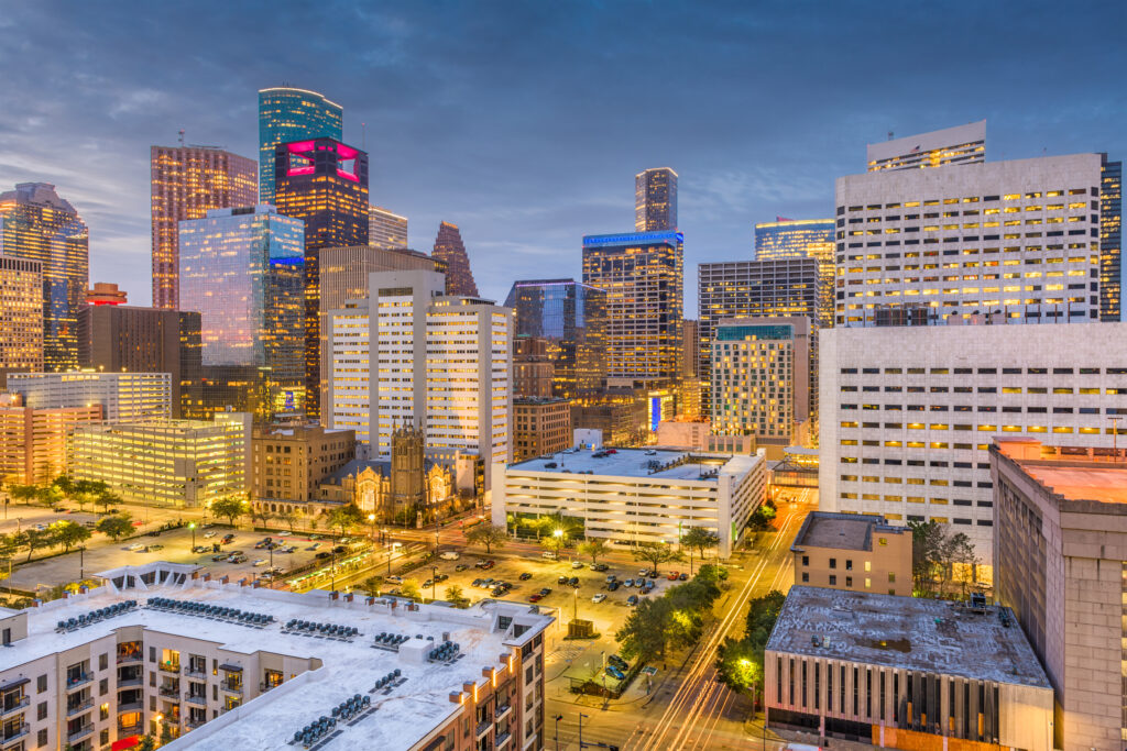 houston texas usa downtown at dusk