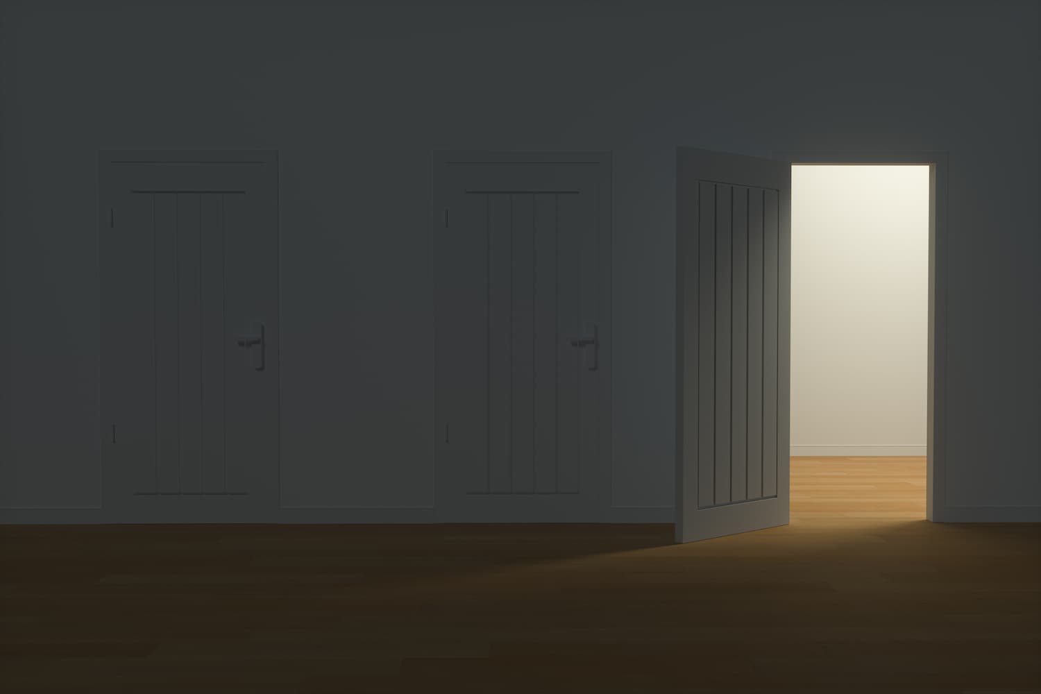 person walking through door